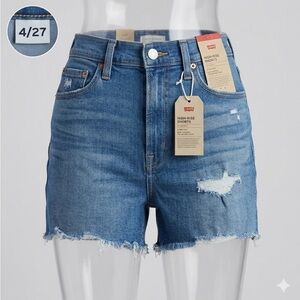 Levi's - Hypersoft High Rise Denim Shorts Blue Size 4/27 Distressed Raw Hem NWT